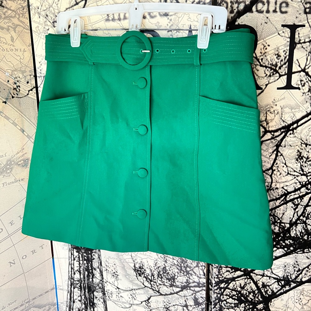 Oasis like new 60s style mini skirt gucci green belted tailored button through